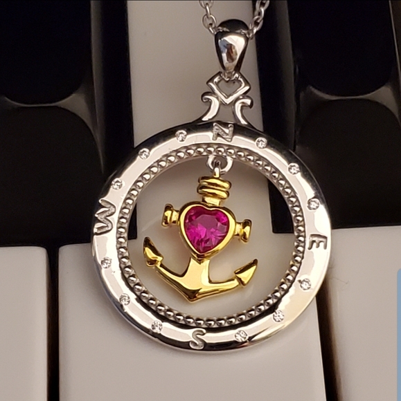 D4 NEW Sterling Ruby Compass Anchor Necklace - Picture 11 of 11